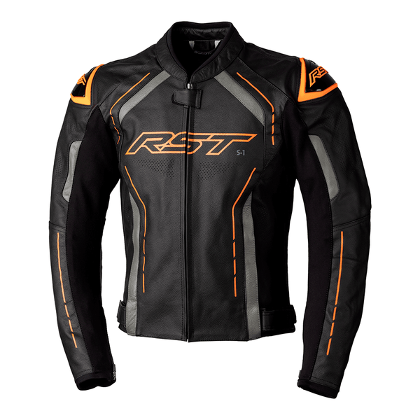 RST S1 LEATHER JACKET [BLACK/GREY/NEON ORANGE]