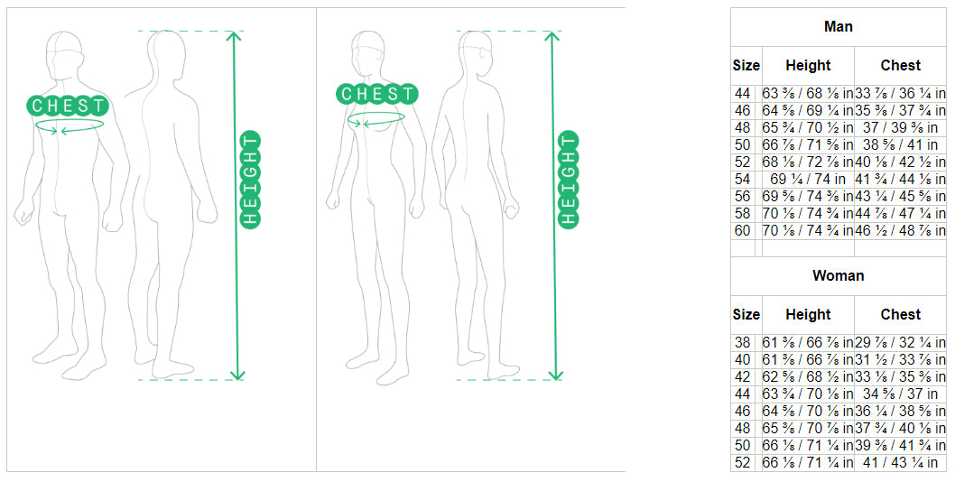 Spidi leather jackets size chart - man & woman